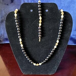 Vintage Black, White, and Gold Beaded Necklace and Bracelet